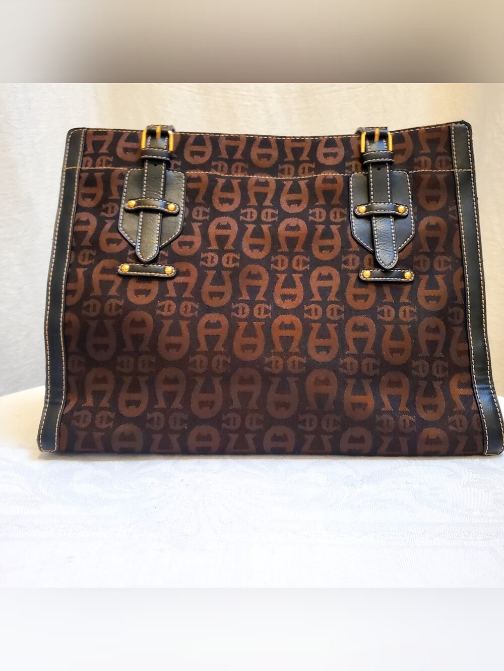 Etienne Aigner Signature Monogram Jacquard & Leather Tote Bag - New Without Tags